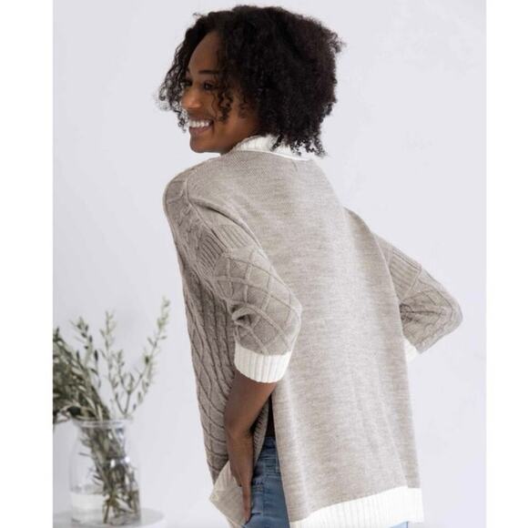 Mersea The Lisbon Traveler Mock Neck Side Slit Sweater in Driftwood and Seasalt - Picture 4 of 12